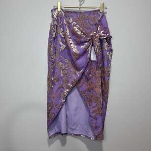 LPA NWT Purple Floral Devore Velvet Wrap Midi Skirt, Sz L